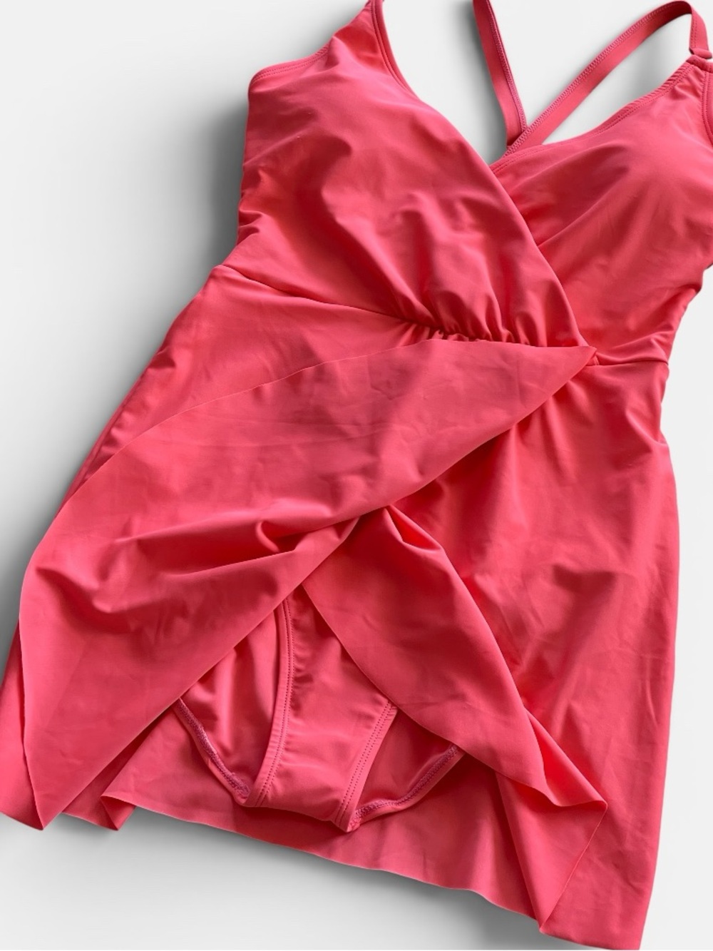 Tahari Coral Orange Swim Dress One Piece Swimsuit Sz L Wrap Front Skirt NWT - Picture 4 of 13